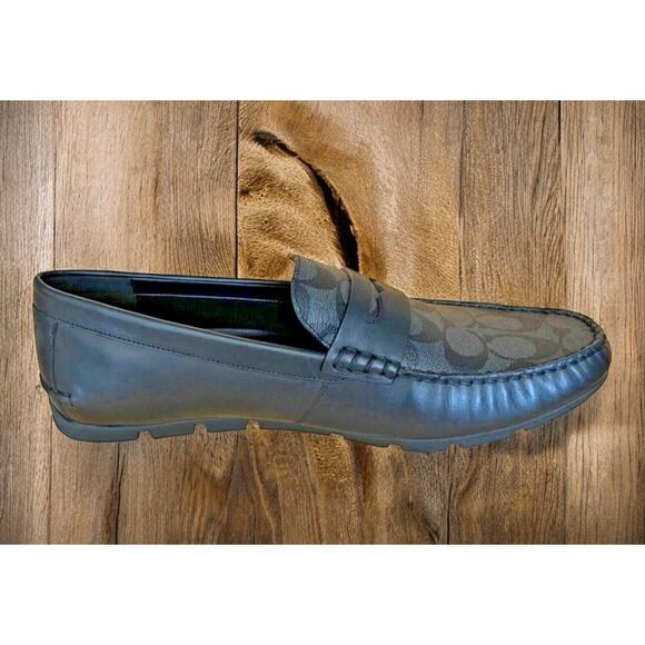 Coach Black Leather Mott Driving Loafers Charcoal Mens Size 7 Fast Shipping - Picture 4 of 11